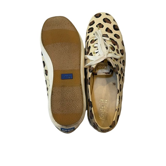 Kate Spade + Keds canvas animal print lace up casual sneakers cream/brown sz 10 - Picture 11 of 16